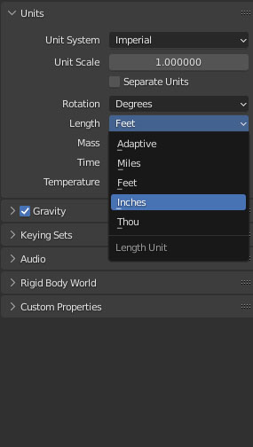 blender units to inches