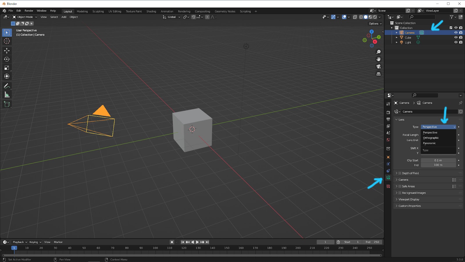 Blender Perspective and Orthographic Camera