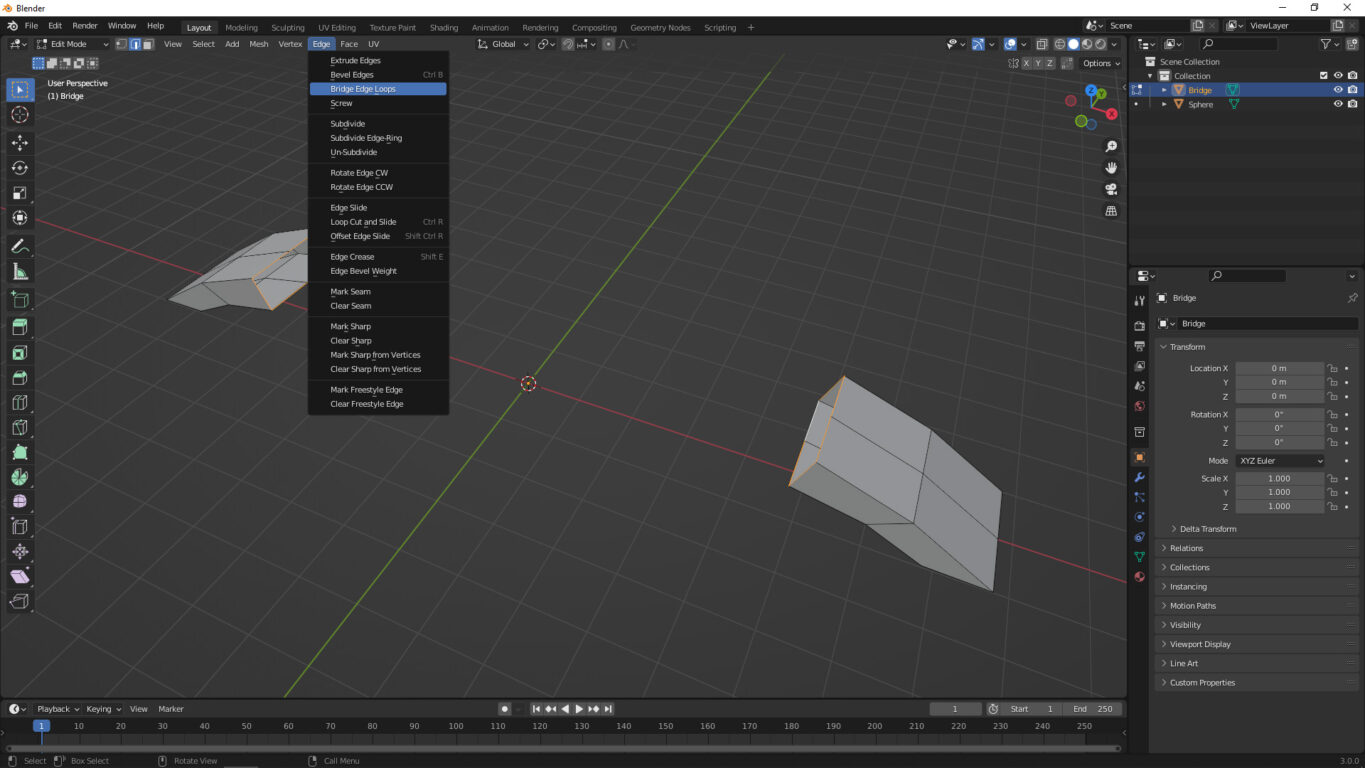 Blender Bridge Tool - To Connect 2 Faces Or Edges