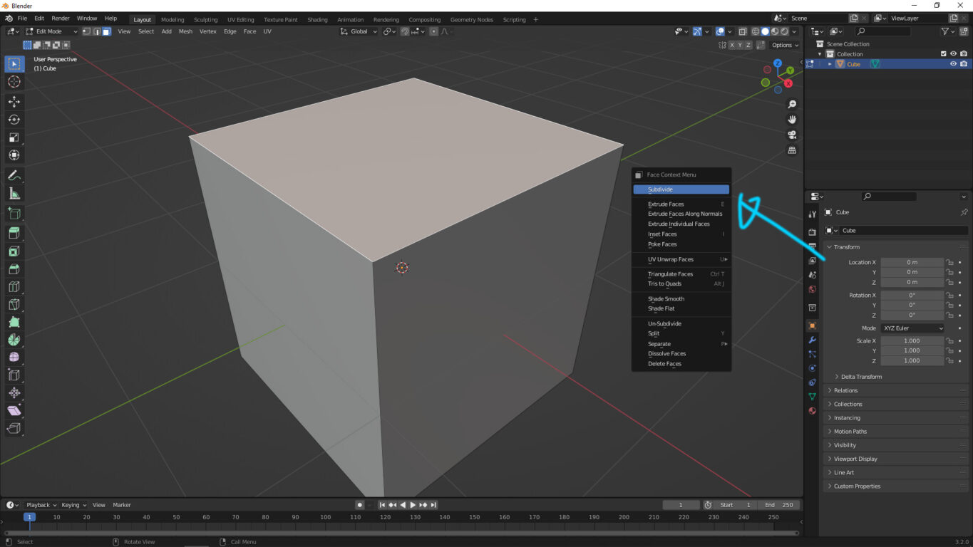 How To Subdivide A Plane, Face, & Cube In Blender