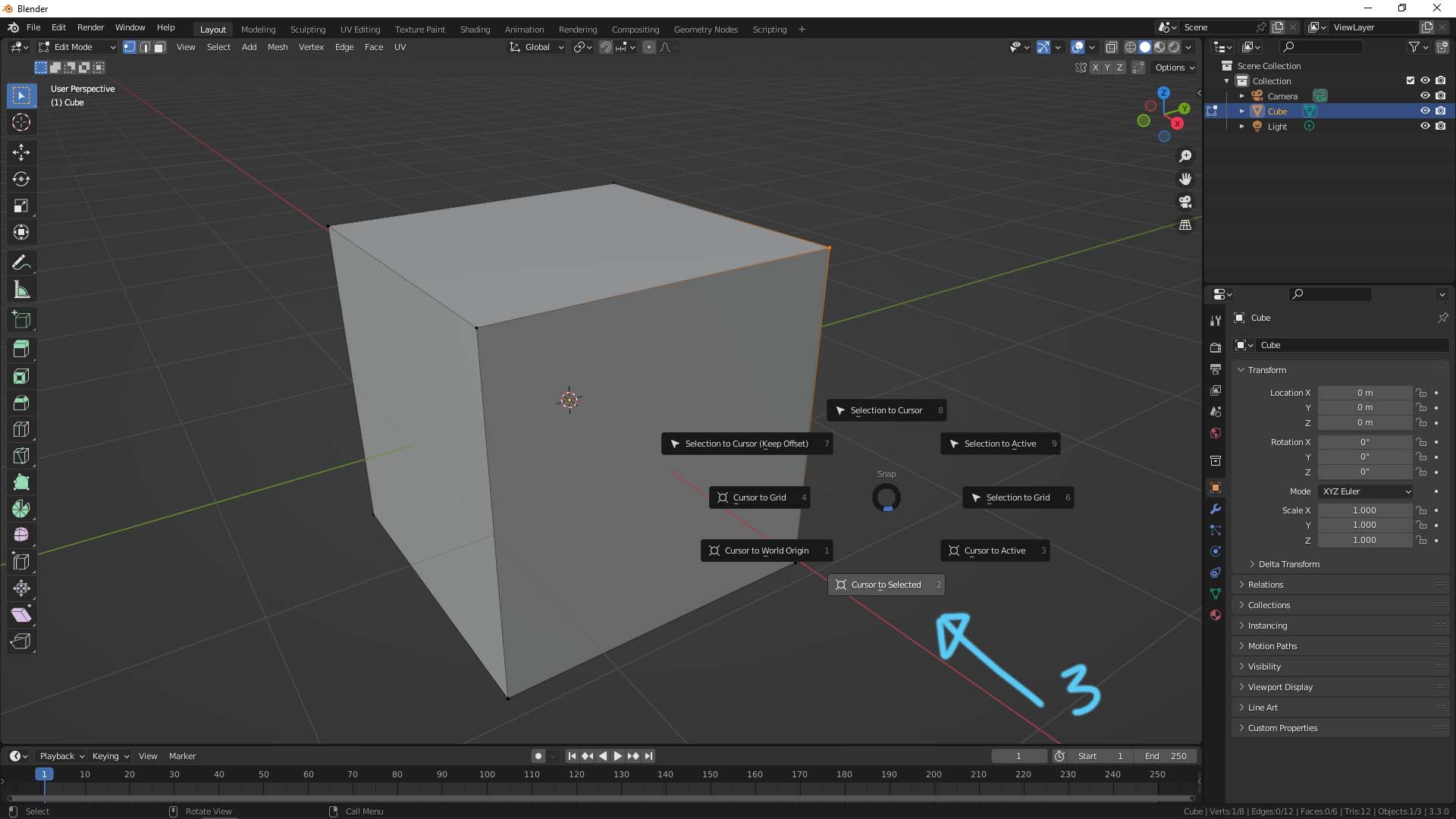 How to move cursor to in Blender -