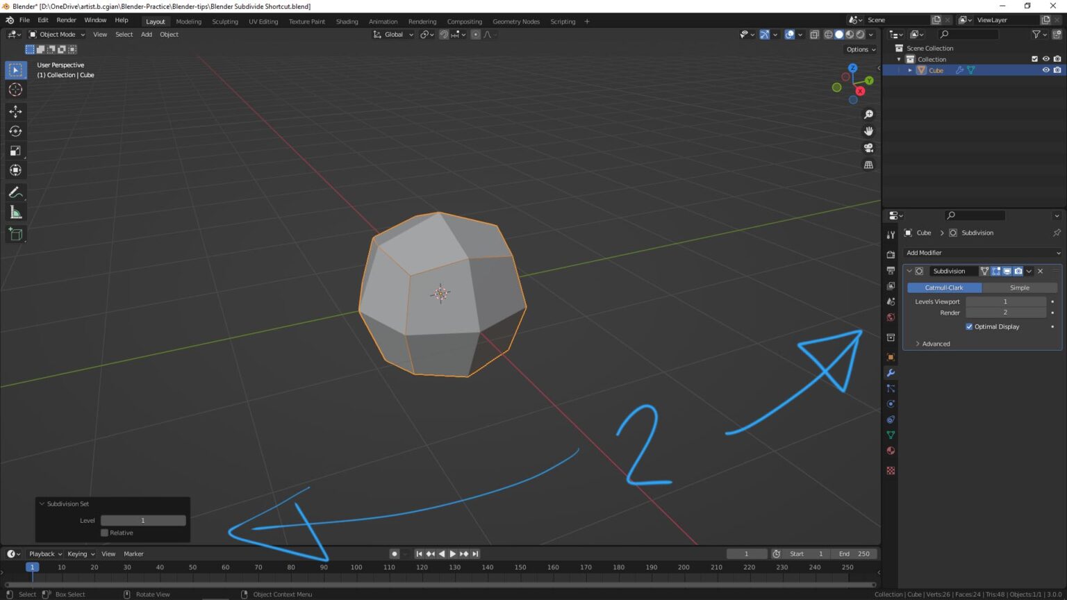 Blender Subdivide Shortcut