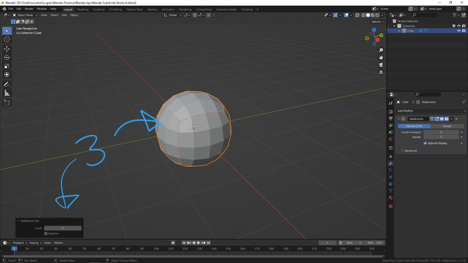 Blender Subdivide Shortcut