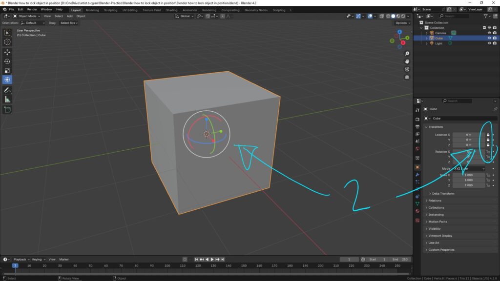 Blender how to lock object in position - lock position in Object Properties