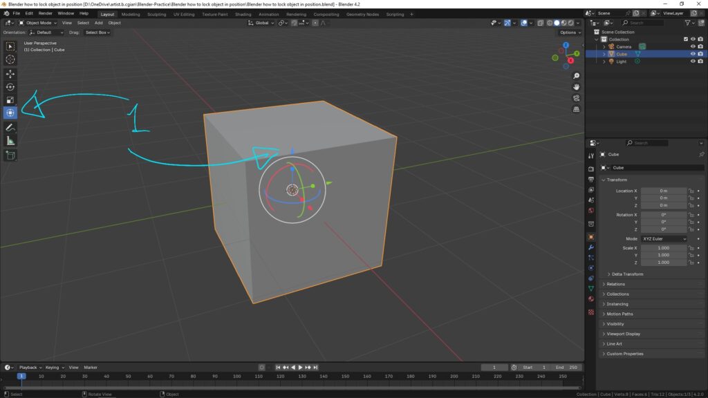 Blender how to lock object in position - show transform gizmo