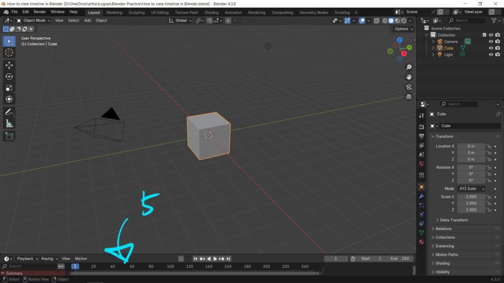 How to show timeline in Blender 5