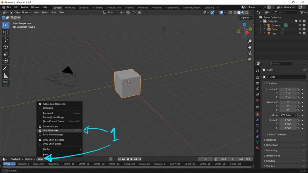 Blender timeline in seconds