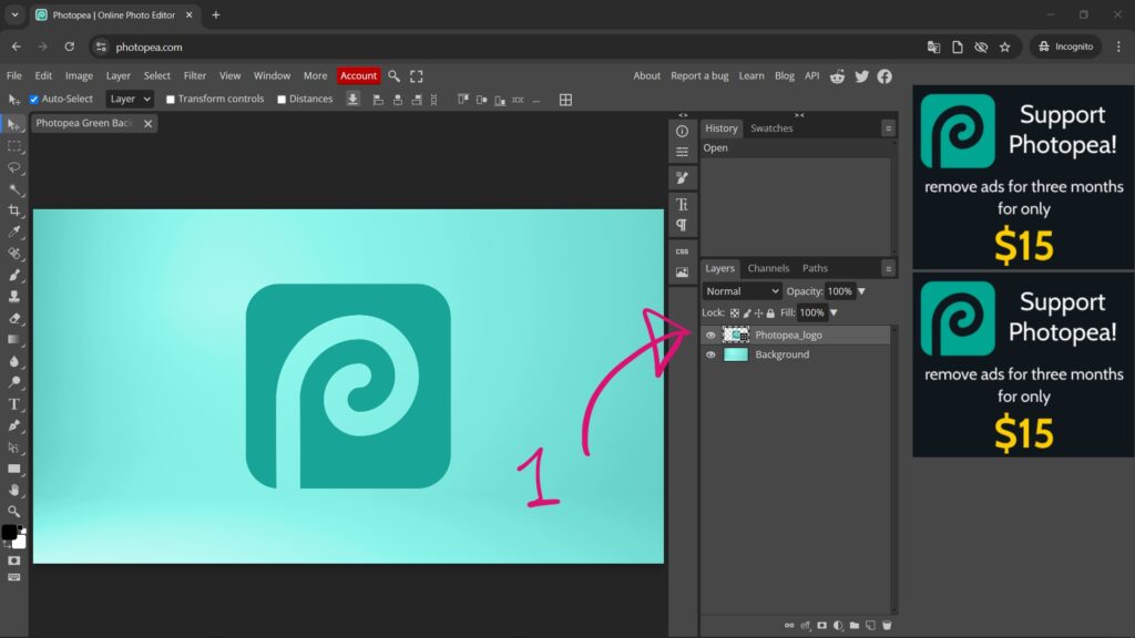 How to rotate a single layer in Photopea 01