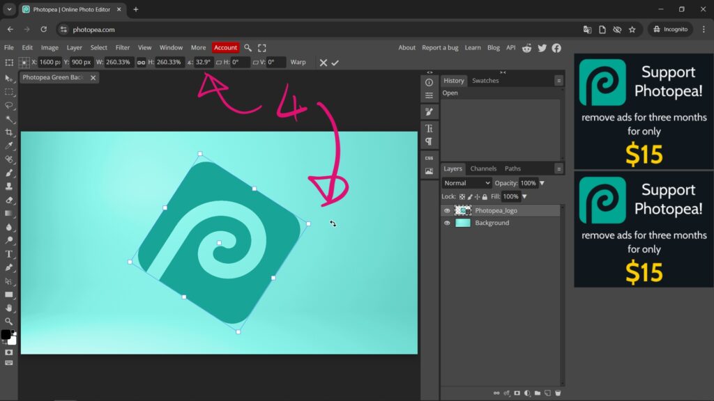 How to rotate a single layer in Photopea 04