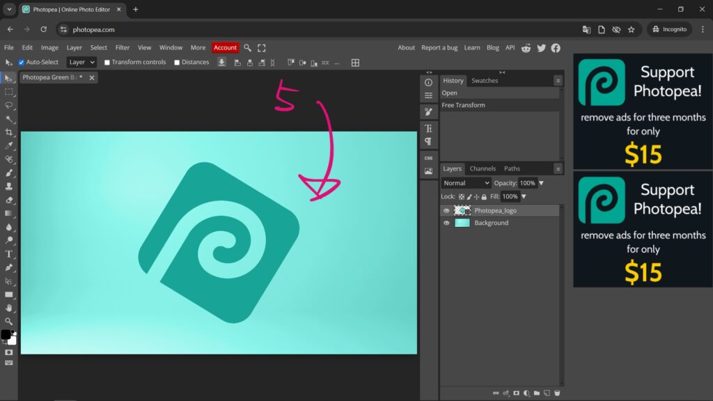 How to rotate a single layer in Photopea 05