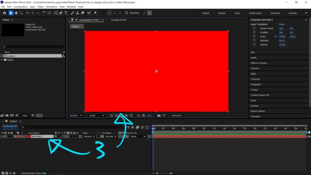 How to change solid background color in After Effects 03