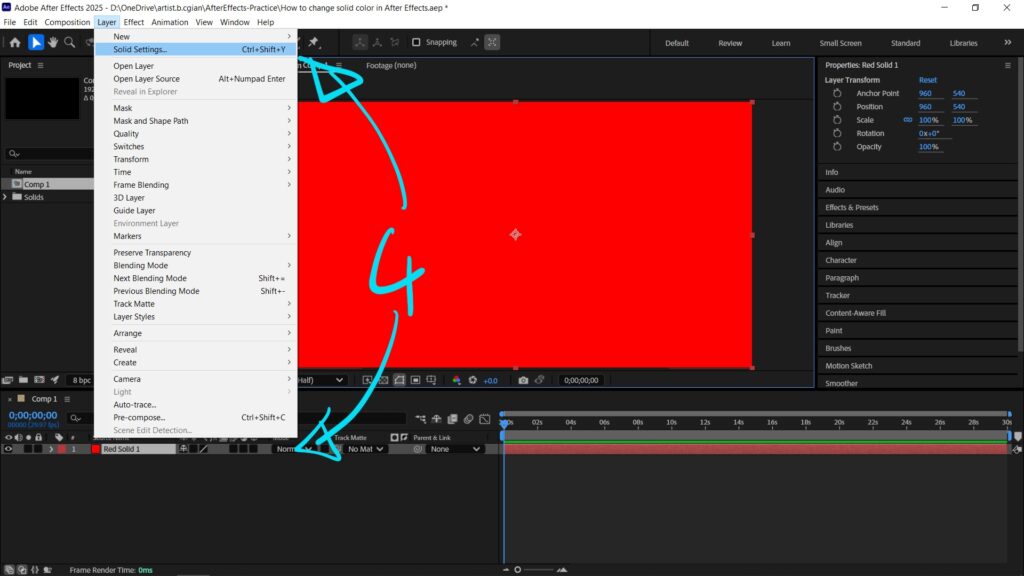 How to change solid background color in After Effects 04