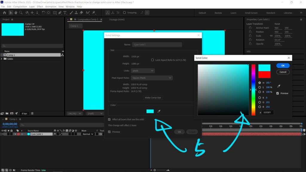 How to change solid background color in After Effects 05