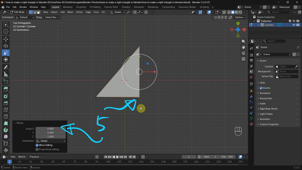How to make right angled triangle in Blender 3D