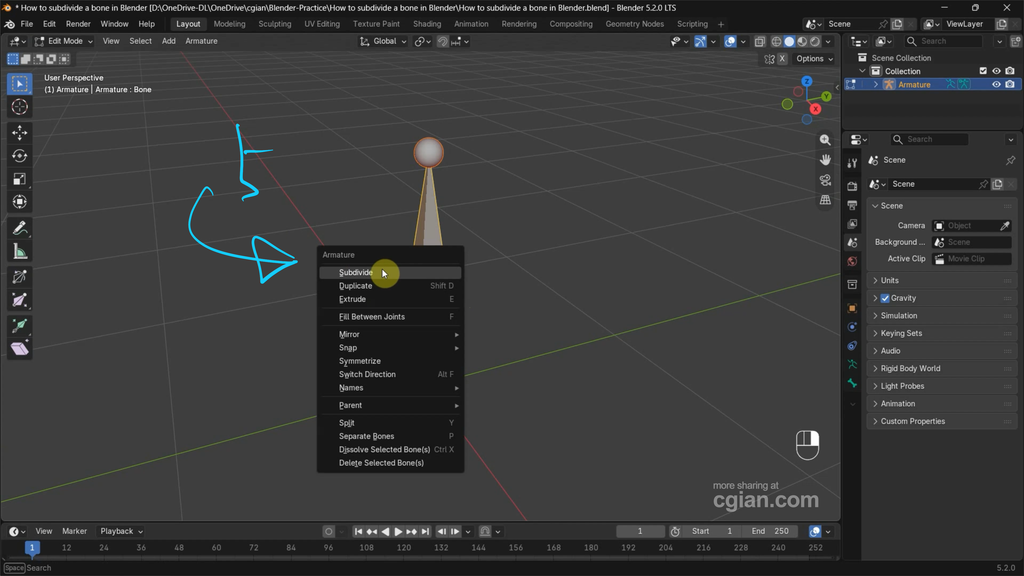 How to subdivide armature bones in Blender