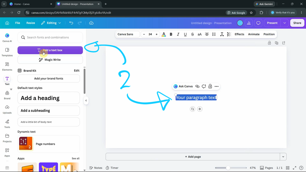 How to insert text box in Canva