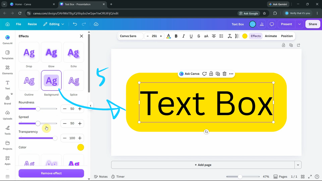 How to add background color to text in Canva