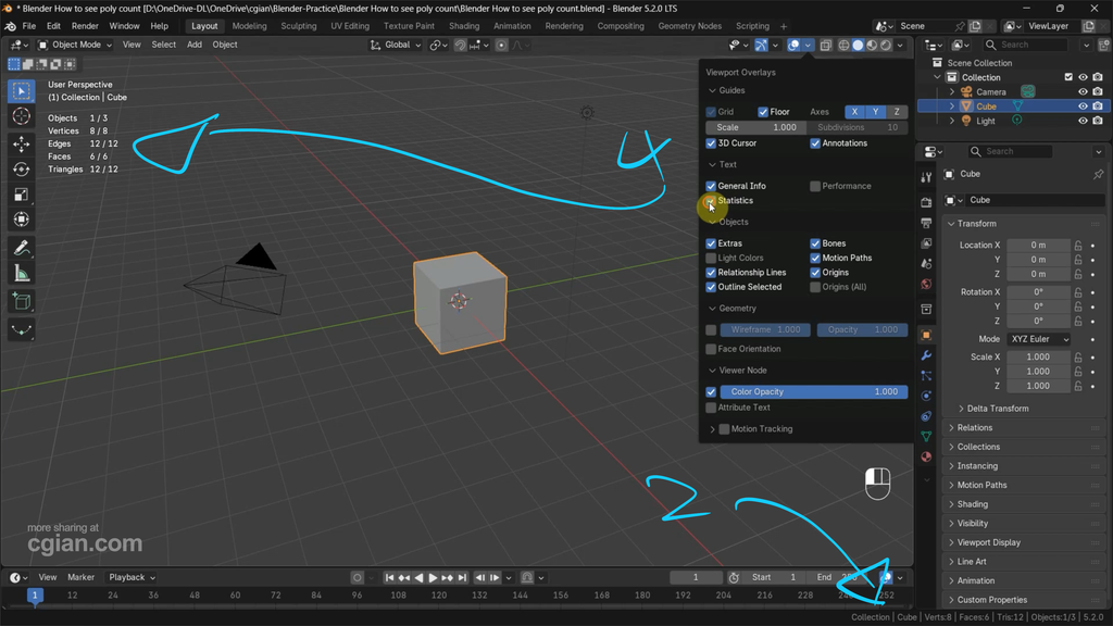 How to see poly count in Blender